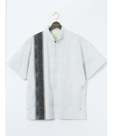 【大きいサイズ】ビバハート/VIVA HEART 撥水 デニムプリント ハーフジップ 半袖プルオーバー