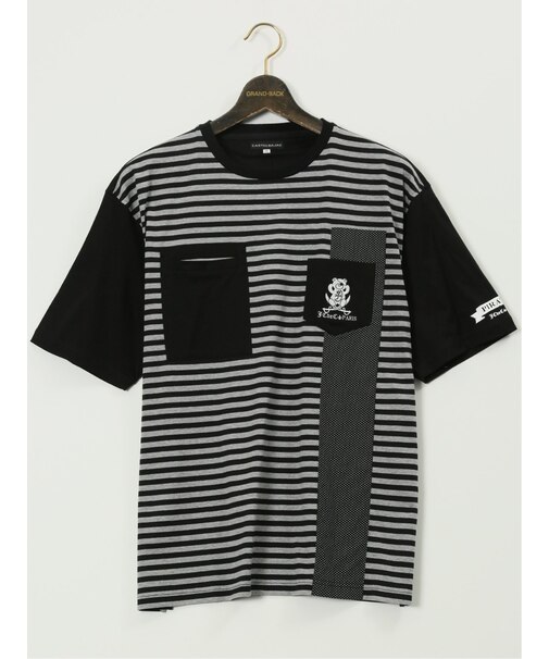 【大きいサイズ】カステルバジャック/CASTELBAJAC 綿天竺 ボーダー柄 クルー 半袖 Tシャツ