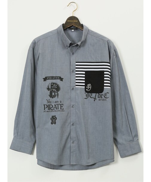 【大きいサイズ】カステルバジャック/CASTELBAJAC 綿ブロード ボタンダウン 長袖 シャツ