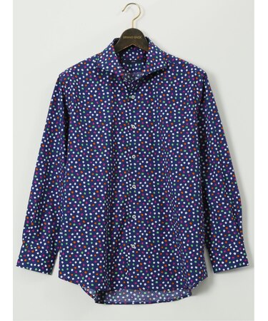 【大きいサイズ】ジーステージ/G-stage ストレッチ ドット柄 カッタウェイ 長袖 シャツ