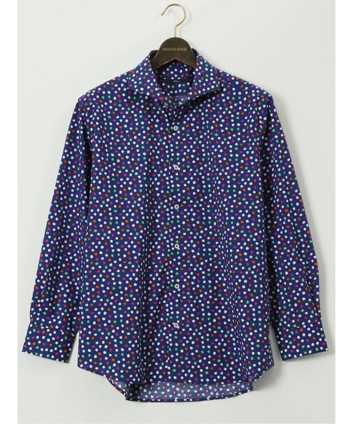 【大きいサイズ】ジーステージ/G-stage ストレッチ ドット柄 カッタウェイ 長袖 シャツ