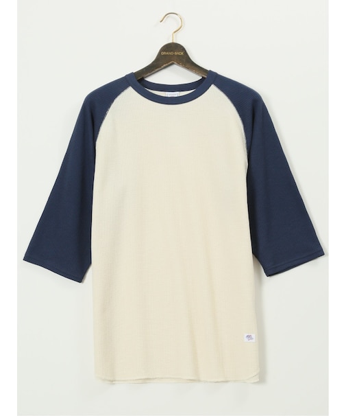 【大きいサイズ】ジェーイーモーガンロングジョーンズ/JEMORGAN LONG JOHNS ワッフル 配色ラグラン クルー7分袖Tシャツ