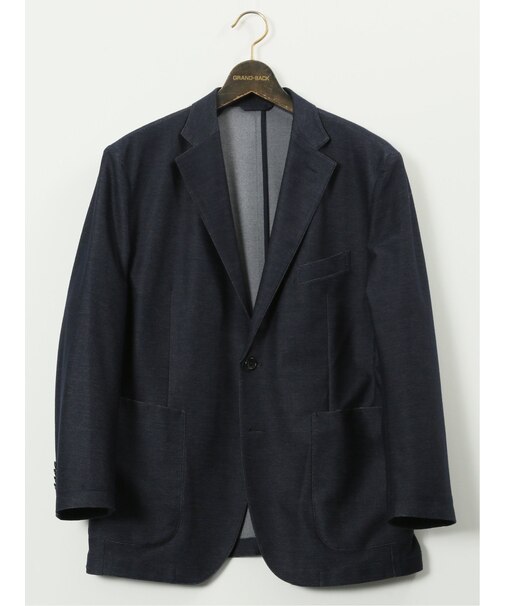 【大きいサイズ】グランバック/GRAND-BACK ストレッチジャージ デニム調 2ボタンジャケット(セットアップ可能)