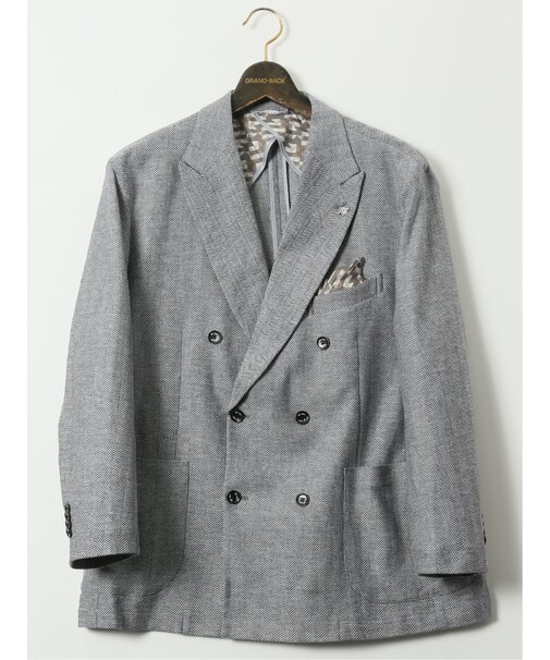 【大きいサイズ】ジーステージ/G-stage 綿麻 ヘリンボン ダブルジャケット(セットアップ可能)
