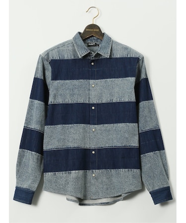 【大きいサイズ】デシグアル/Desigual ストライプ柄 デニム 長袖 シャツ