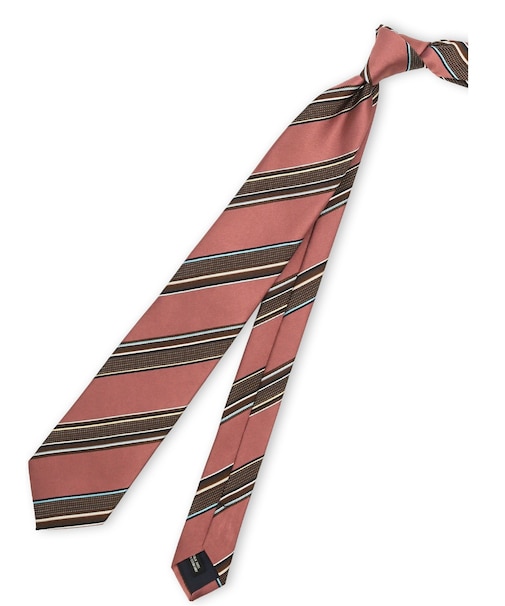 【大きいサイズ】グランバック/GRAND-BACK 日本製シルク マルチストライプ柄 レギュラータイ 8.5cm幅