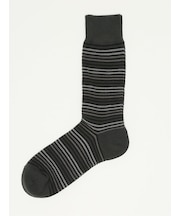 【大きいサイズ】グランバック/GRAND-BACK ストレッチ抗菌防臭 ボーダー柄クルーソックス