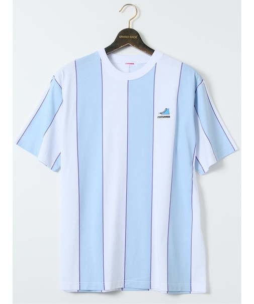 【大きいサイズ】コンバース/CONVERSE 綿混 ストライプ柄 クルーネック半袖Tシャツ