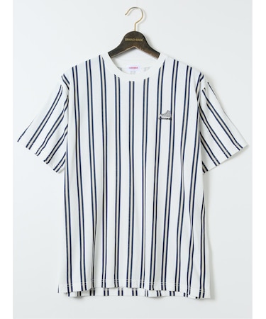 【大きいサイズ】コンバース/CONVERSE 綿混 ストライプ柄 クルーネック半袖Tシャツ