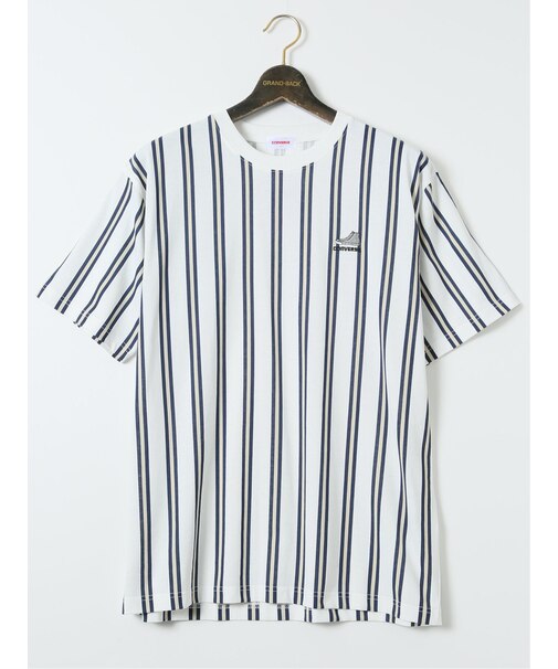 【大きいサイズ】コンバース/CONVERSE 綿混 ストライプ柄 クルーネック半袖Tシャツ