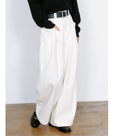 Belted High-Waist Tuck Pocket Pants / 2タック ハイウエスト タックポケット ベルト付きパンツ