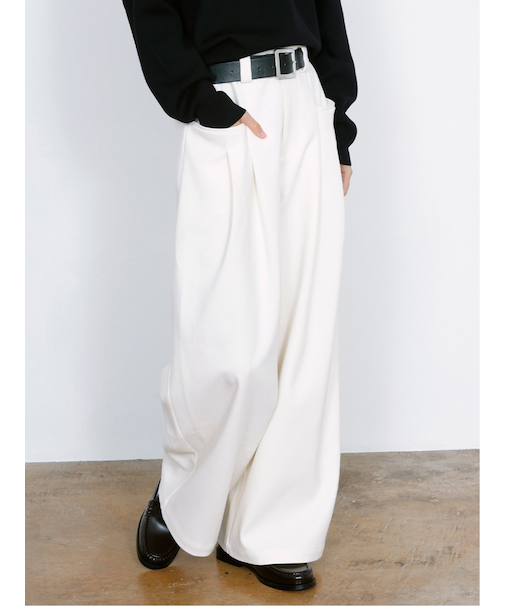 Belted High-Waist Tuck Pocket Pants / 2タック ハイウエスト タックポケット ベルト付きパンツ