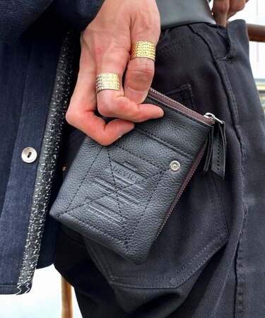 DEVICE デバイス Work ミリタリー 本革 レザー 型押し 二つ折り 財布 コンパクト ウォレット 取り外し可能 カードケース付き