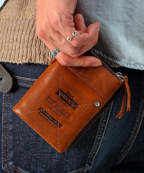 DEVICE デバイス Work ミリタリー 本革 レザー 型押し 二つ折り 財布 コンパクト ウォレット 取り外し可能 カードケース付き