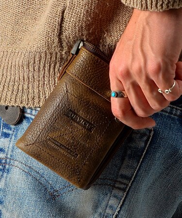 DEVICE デバイス Work ミリタリー 本革 レザー 型押し 二つ折り 財布 コンパクト ウォレット 取り外し可能 カードケース付き