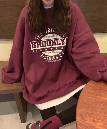 ビッグシルエット カレッジロゴプルオーバースウェット