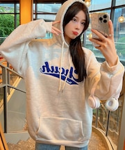 韓国風ビッグシルエットフード付き カレッジロゴ フーディースウェット＆パーカー