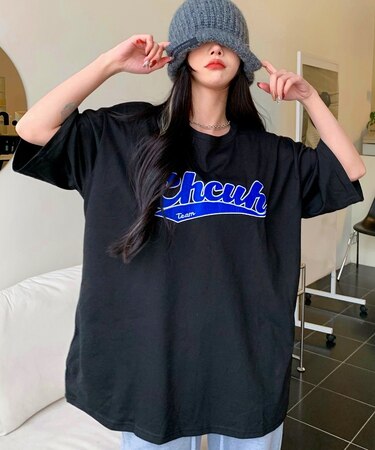 韓国 古着風 ビッグシルエット カレッジロゴ ワッペン刺繍 半袖 Tシャツ