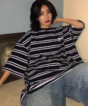 ビッグシルエット ボーダー オーバーサイズ 半袖 Tシャツ オーバーサイズ