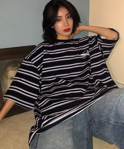 ビッグシルエット ボーダー オーバーサイズ 半袖 Tシャツ オーバーサイズ