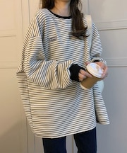 ワンポイント ロゴ ボーダー スウェット トレーナー ロンT