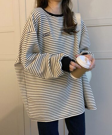 ワンポイント ロゴ ボーダー スウェット トレーナー ロンT