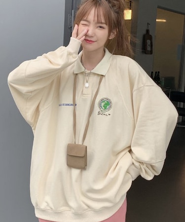 オーバーサイズ 襟付き ポロシャツ デザイン スウェット トレーナー ポロネック ラガーシャ