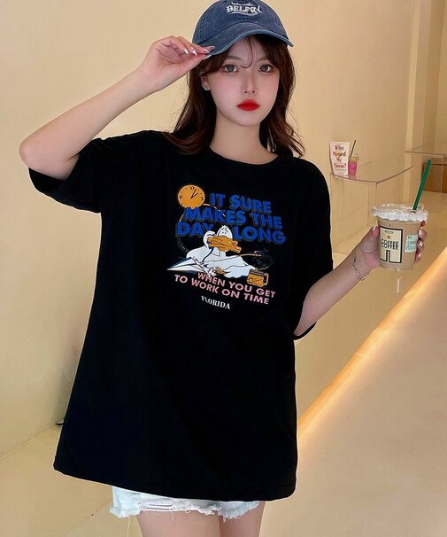 duckプリント 古着風 オーバーサイズ ビッグシルエット 半袖Tシャツ