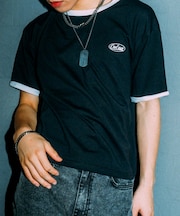 ワンポイント 古着風 ロゴ クルーネック オーバーサイズ リンガー Tシャツ
