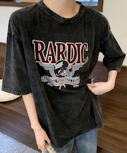 ビッグシルエット ジャンキープリント ピグメント 半袖 Tシャツ 古着風 フライドポテト カレッジロゴ