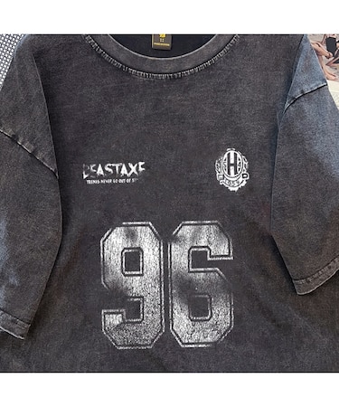 ビッグシルエット ジャンキープリント ピグメント 半袖 Tシャツ 古着風 フライドポテト カレッジロゴ