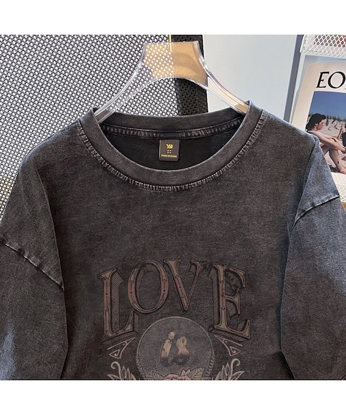 ビッグシルエット ジャンキープリント ピグメント 半袖 Tシャツ 古着風 フライドポテト カレッジロゴ