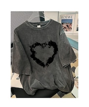ビッグシルエット ジャンキープリント ピグメント 半袖 Tシャツ 古着風 フライドポテト カレッジロゴ