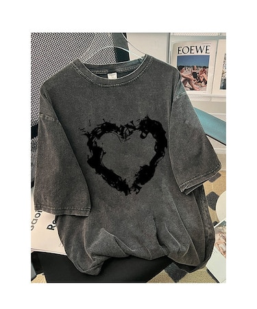 ビッグシルエット ジャンキープリント ピグメント 半袖 Tシャツ 古着風 フライドポテト カレッジロゴ