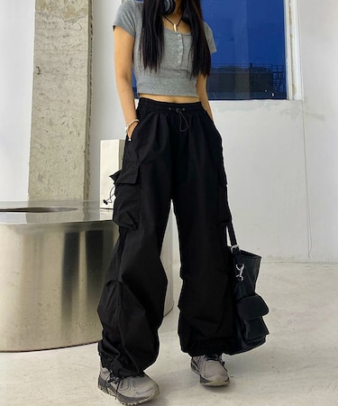ストリートデザイン ルーズ ワイド カーゴパンツ パラシュートパンツ