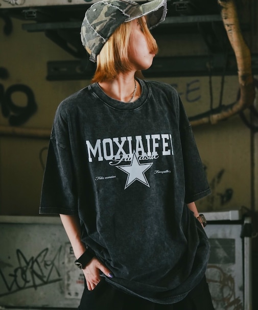 ビッグシルエット カレッジロ ピグメント 半袖 Tシャツ 古着風