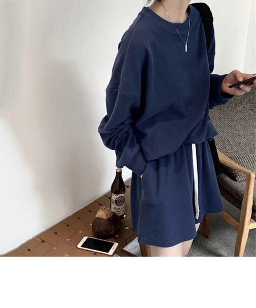 ビッグシルエット ワッフル 上下セットアップ トップス&ショートパンツ ルームウェア ワンマイルウェア