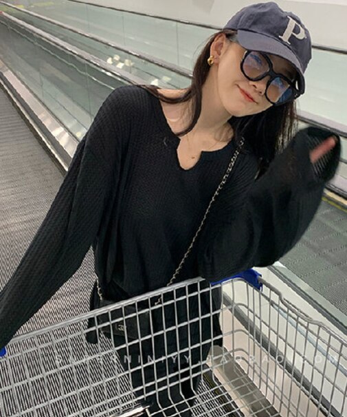 オーバーサイズ フロントカット サーマル ロンT トレーナー