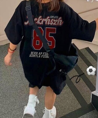 ナンバリング 古着風 バックデザイン プリント ロゴ Y2K ストリート ルーズ Tシャツ