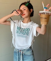 ロゴ Y2K クロップド ショート丈 ドロースト ヴィンテージライク 古着風 ストリート 半袖 Tシャツ