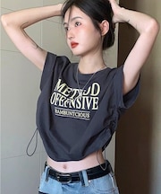 ロゴ Y2K クロップド ショート丈 ドロースト ヴィンテージライク 古着風 ストリート 半袖 Tシャツ