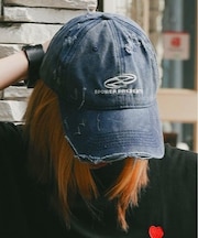 【新デザイン追加】 ダメージ ウォッシュ ピグメント 刺繍 ロゴ ベースボール Y2K 韓国 古着風 ストリート キャップ HEADWEAR ヘッドウェア
