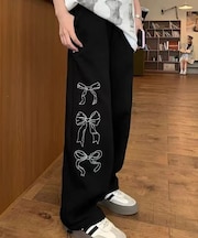 リボン グラフィック プリント シンプル トレーナー ワイド スウェットパンツ