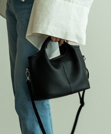 ラウンドハンドル 2WAY ミニトートバッグ ショルダーバッグ(ポーチ付き)