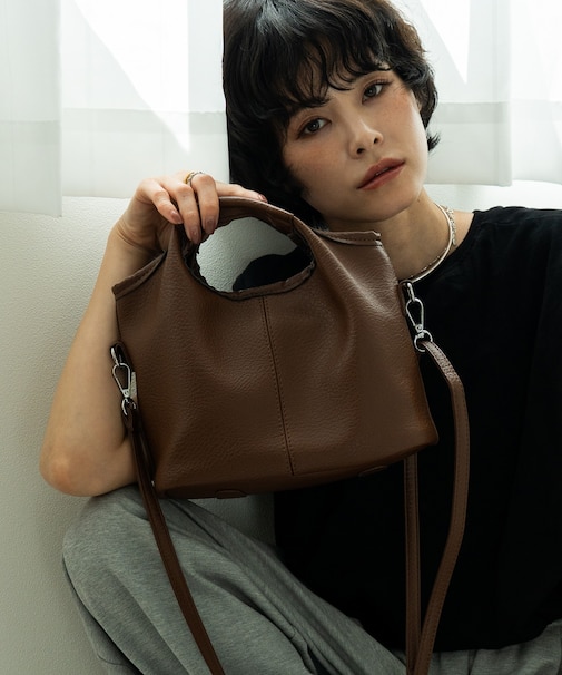 ラウンドハンドル 2WAY ミニトートバッグ ショルダーバッグ(ポーチ付き)