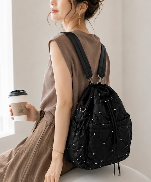 雨に強い!REAIMER ハート刺繍 撥水 キルティング 3way トート ショルダーバッグ リュック