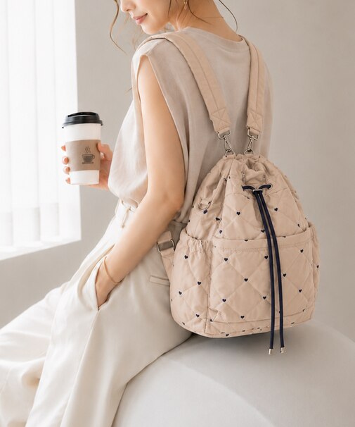 雨に強い!REAIMER ハート刺繍 撥水 キルティング 3way トート ショルダーバッグ リュック