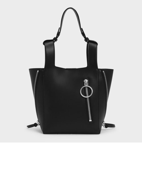 ジッパーディテール ダブルトップハンドルトート / Zipper Detail