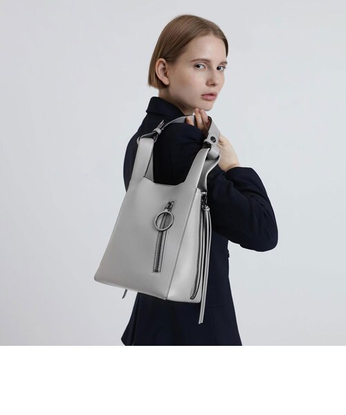 ジッパーディテール ダブルトップハンドルトート / Zipper
