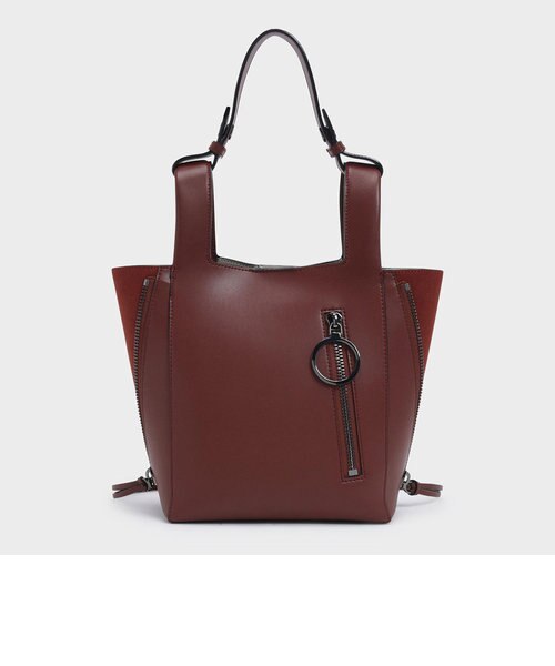 ジッパーディテール ダブルトップハンドルトート / Zipper